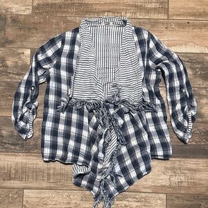 Umgee Blue and White Checkered Cardigan